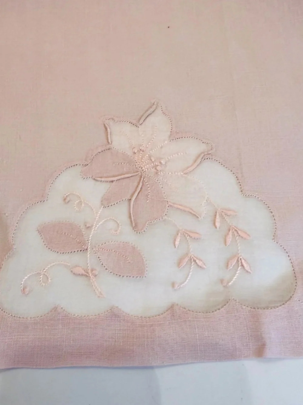 Three Vintage Pale Pale Pink Madeira Linen & Organza Fingertip Towels
